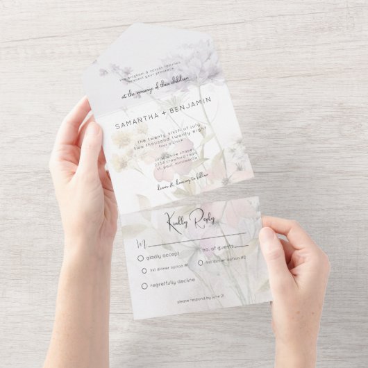 Rustikale Wildblumen zum Abendessen All In One Einladung (Abreißen)