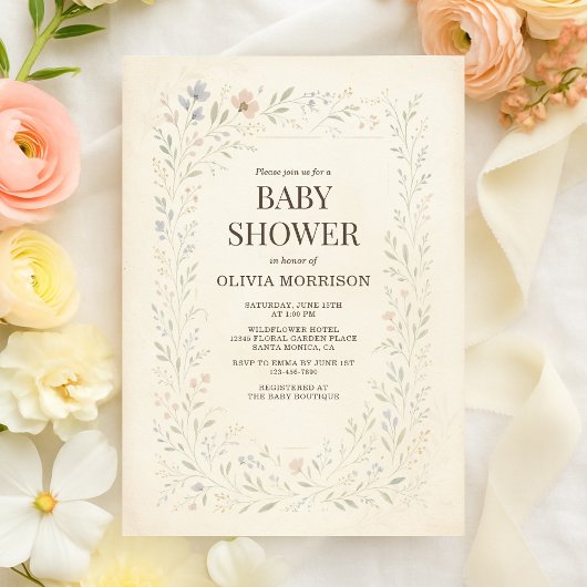 Rustikale Wildblumengarten-Boho-Baby-Party Einladung