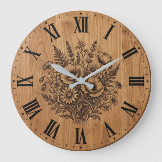 Rustikale Wildblumenstrauß-Wanduhr Große Wanduhr (Vorderseite)