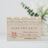 Rustikale, wilde Blume Linen Wedding rettet das Da Save The Date (Stehend Vorderseite)