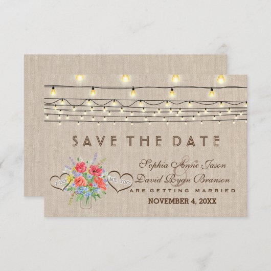 Rustikale, wilde Blume Linen Wedding rettet das Da Save The Date (Vorne/Hinten)