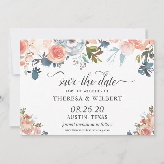 Rustikale wilde Herbstblütenhochzeit rettet das Da Save The Date (Vorderseite)