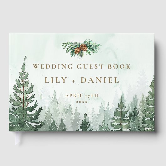 Rustikale wilde Kiefernwald-Foto-Hochzeit Gästebuch (Vorderseite)