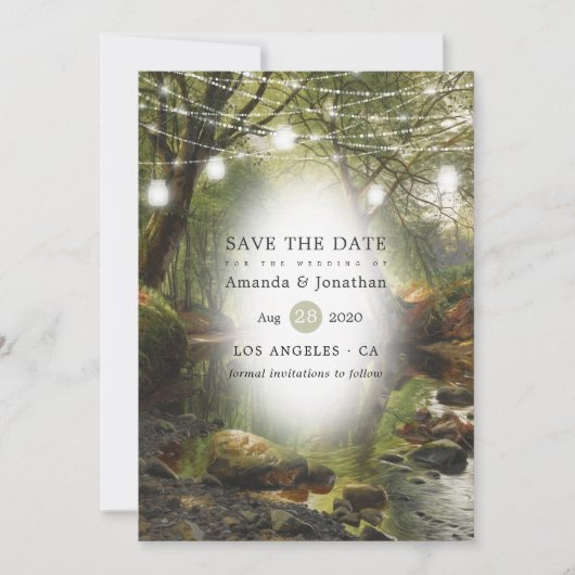 Rustikale wilde Waldgrün-Hochzeit Save The Date (Vorderseite)