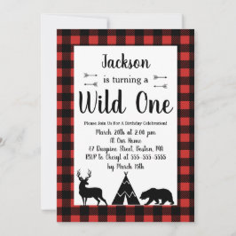 Rustikale Wildnis & Tier Kariert Wild Ein Geburtst Einladung
