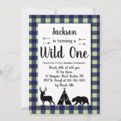 Rustikale Wildnis & Tier Kariert Wild Ein Geburtst Einladung (Vorderseite)