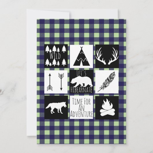 Rustikale Wildnis & Tiere Kariert Babydusche Einladung (Rückseite)