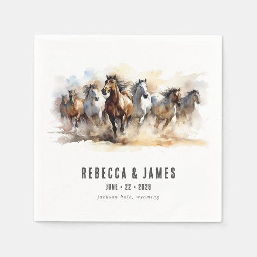 Rustikale Wildpferde Reittiere Hochzeit Serviette (Vorderseite)