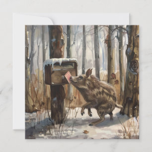 Rustikale Wildschwein-Weihnachtskarte zum Versende Feiertagskarte