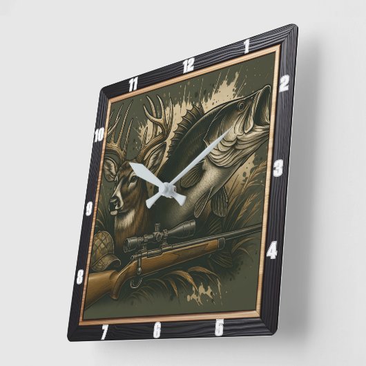 Rustikale Wildtierjagd Quadratische Wanduhr (Winkel)