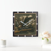Rustikale Wildtierjagd Quadratische Wanduhr (Zuhause)