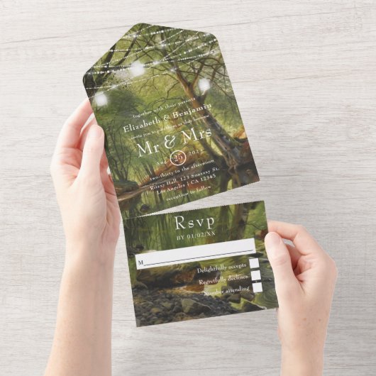 Rustikale Wildwälder Hochzeit in einem I All In One Einladung (Abreißen)