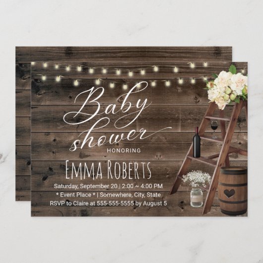 Rustikale Windel- & Holzladderdusche Einladung (Vorne/Hinten)