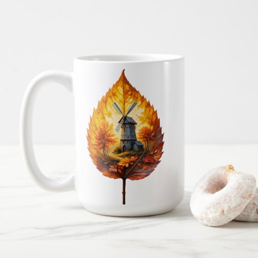 Rustikale Windmühle im Herbstglühen Kaffeetasse (Mit Donut)