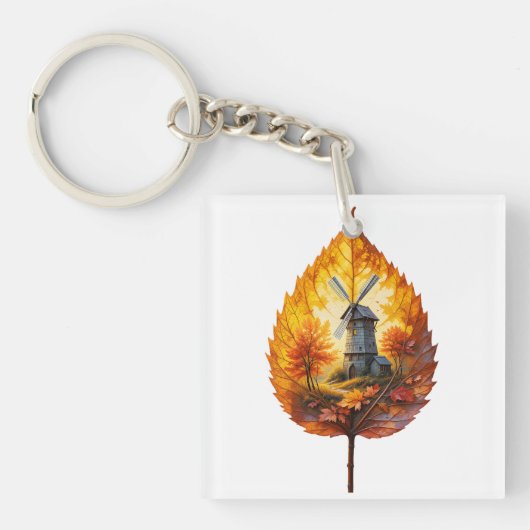 Rustikale Windmühle im Herbstglühen Schlüsselanhänger (Vorderseite)