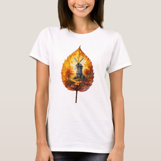 Rustikale Windmühle im Herbstglühen T-Shirt (Vorderseite)