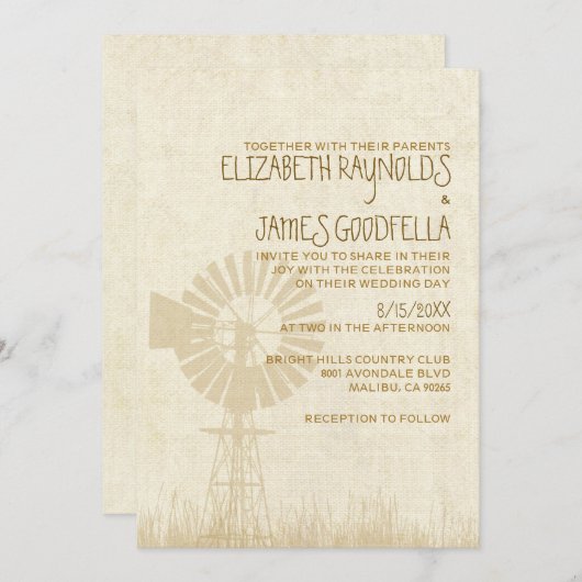 Rustikale Windmühlen-Hochzeits-Einladungen Einladung (Vorne/Hinten)