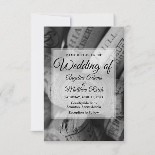 Rustikale Wine Cork Hochzeit Einladung (Vorderseite)