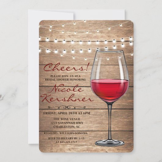 Rustikale Wine String Lights Bridal Dusche Einladu Einladung (Vorderseite)