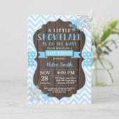 Rustikale Winter Baby Dusche Blue Snowflake Einladung (Stehend Vorderseite)