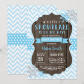Rustikale Winter Baby Dusche Blue Snowflake Einladung (Vorne/Hinten)