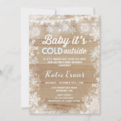 Rustikale Winter Baby Dusche Einladung Blau & Weiß (Vorderseite)