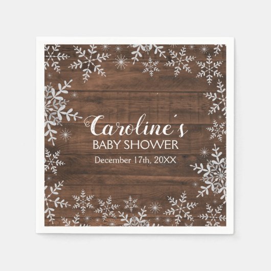 Rustikale Winter Baby Dusche Glitzer Schneeflocken Serviette (Vorderseite)