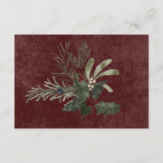 Rustikale Winter Berries & Pine Burgund Details Begleitkarte (Rückseite)