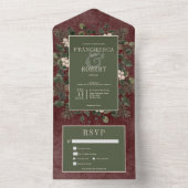 Rustikale Winter Berries & Pine Burgund Zwei-Dinne All In One Einladung (Innen Boden)