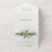 Rustikale Winter Berries Pine Cone Grüne All In One Einladung (Außenbereich)