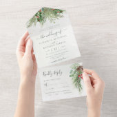 Rustikale Winter Berries Pine Cone Grüne All In One Einladung (Abreißen)