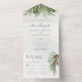 Rustikale Winter Berries Pine Cone Grüne All In One Einladung (Innen Boden)