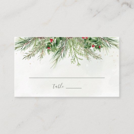Rustikale Winter Berries Pine Cone Grüne Hochzeit Platzkarte (Vorderseite)