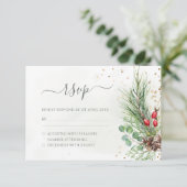 Rustikale Winter Berries Pine Cone Grüne Hochzeit RSVP Karte (Stehend Vorderseite)