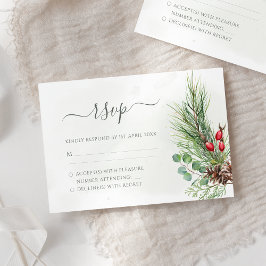 Rustikale Winter Berries Pine Cone Grüne Hochzeit RSVP Karte