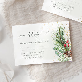 Rustikale Winter Berries Pine Cone Grüne Hochzeit RSVP Karte