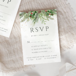 Rustikale Winter Berries Pine Cone Grüne Hochzeit RSVP Karte