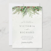 Rustikale Winter Berries Pine Cone Grüne Hochzeit Save The Date (Vorderseite)