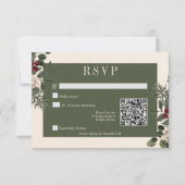 Rustikale Winter Berries & Pine Cream QR Code Hoch RSVP Karte (Vorderseite)