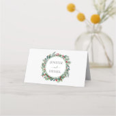 Rustikale Winter Berry Pine Grüne Hochzeit Platzkarte (Rückseite)