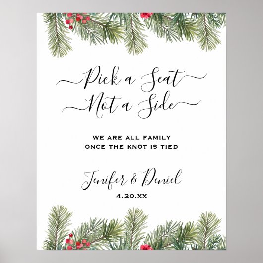 Rustikale Winter Berry Pine Grüne Hochzeit Poster (Vorne)