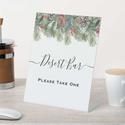 Rustikale Winter Berry Pine Grüne Hochzeit Sockelschild (In SItu)