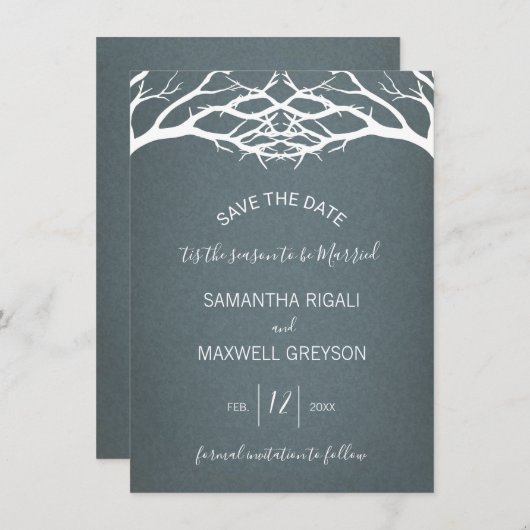 Rustikale Winter Birch Tree Save the Date Karte (Vorne/Hinten)