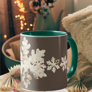 Rustikale Winter-Birkenholz-Schneeflocke braun wei Tasse