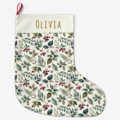 Rustikale Winter-Blätter und Berries Personalisier Großer Weihnachtsstrumpf (Vorderseite)