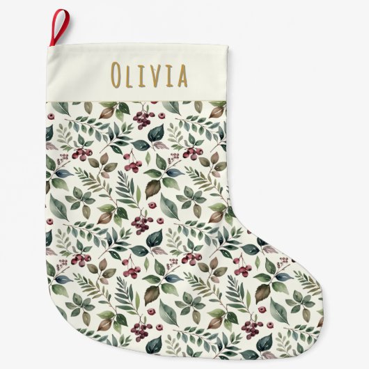 Rustikale Winter-Blätter und Berries Personalisier Großer Weihnachtsstrumpf (Vorderseite)
