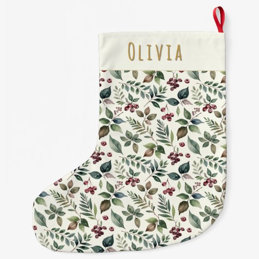 Rustikale Winter-Blätter und Berries Personalisier Großer Weihnachtsstrumpf (Rückseite)