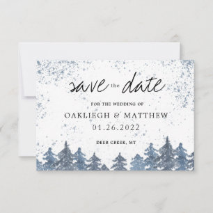 Rustikale Winter-Blaue-Forest-Save-the-Date Save The Date