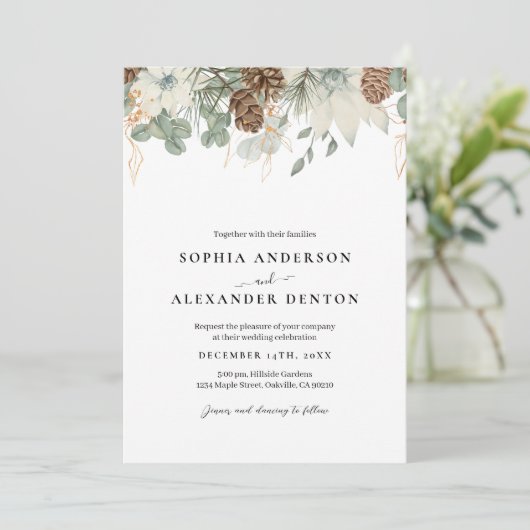 Rustikale Winter-Blume Einladung (Stehend Vorderseite)