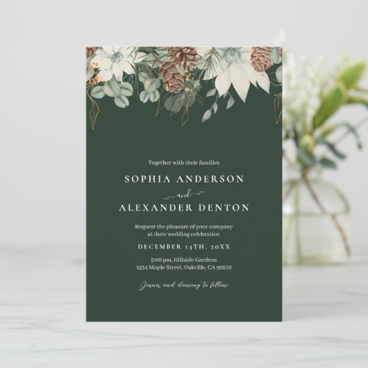 Rustikale Winter-Blume Einladung (Stehend Vorderseite)